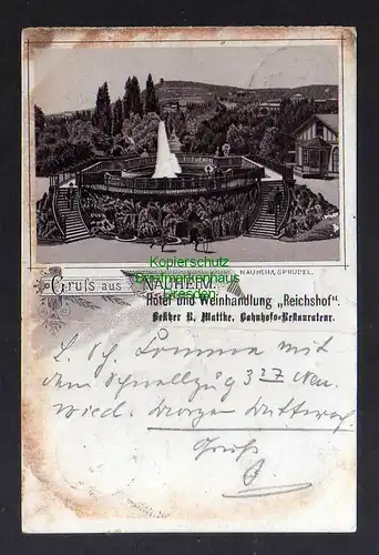 124452 AK Nauheim 1897 Litho Hotel Weinhandlung Reichshof Bahnhofs Restaurateur