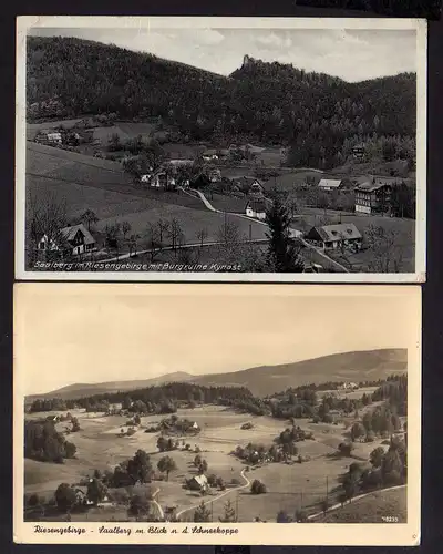 107643 2 AK Saalberg im Riesengebirge Burgruine Kynast 1941 Fotokarte Blick zur