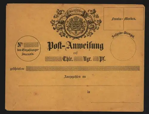 B11900 Sachsen Postanweisung Umschlag Brief ungebraucht um 1865