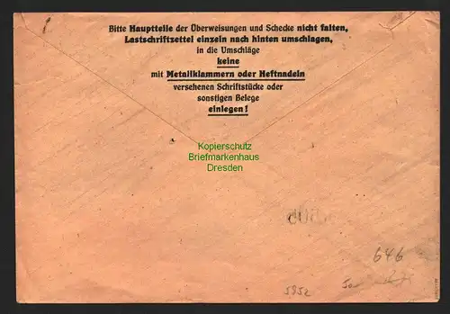 h5952 SBZ Handstempel Bezirk 27 Mittweida Postscheckbrief 2.7.48 an Leipzig
