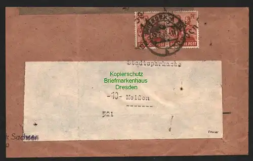 h5899 SBZ Handstempel Bezirk 14 Dresden 50 großer Briefteil 2x 24 Pfg. 28.6.48