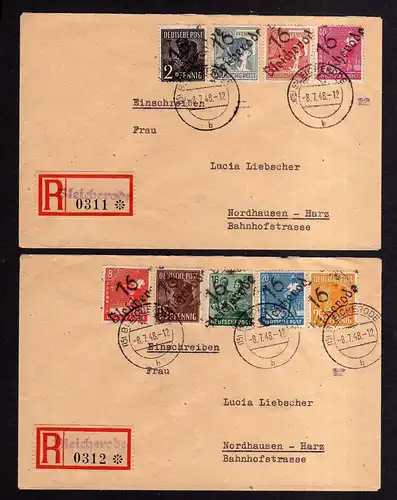 h1620 Handstempel Bezirk 16 Bleicherode 15 Werte ohne 60 Pfg. auf 5 Briefen 4x p