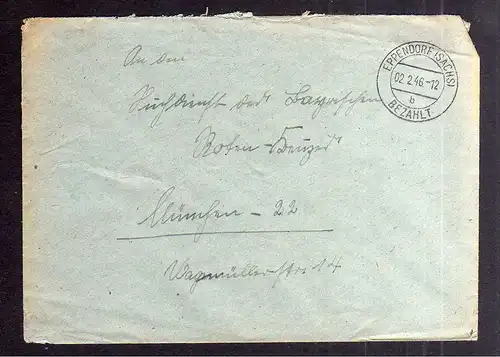 B2014 Brief SBZ Gebühr bezahlt 1946 Eppendorf Bayr. Rotes Kreuz München Suchkart