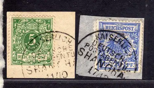 B1720 DP in China Vorläufer 2 Briefstücke Shanghai Kaiserlich Deutsche Postagent