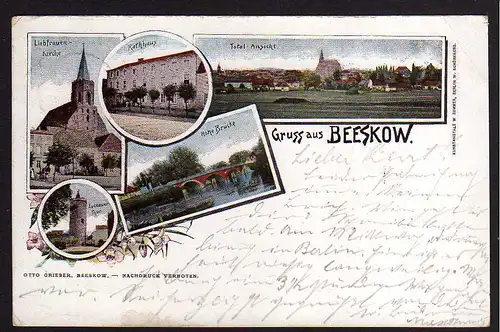 81621 AK Beeskow 1898 Liebfrauenkirche Rathaus Hohe Brücke