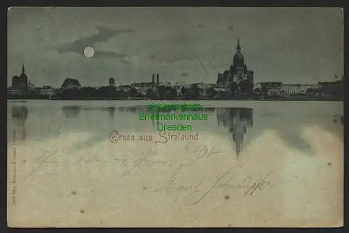 143910  AK Stralsund Panorama Mondscheinkarte 1897