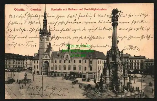 143493 AK Olmütz Oberring 1923 Nordseite mit Rathaus und Dreifaltigkeitssäule