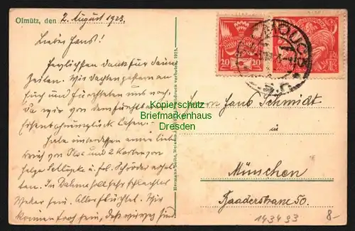 143493 AK Olmütz Oberring 1923 Nordseite mit Rathaus und Dreifaltigkeitssäule