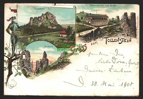 143338 AK Litho Gruss aus Tollenstein Burg Tolstejn 1901 Ruine Restauration in d