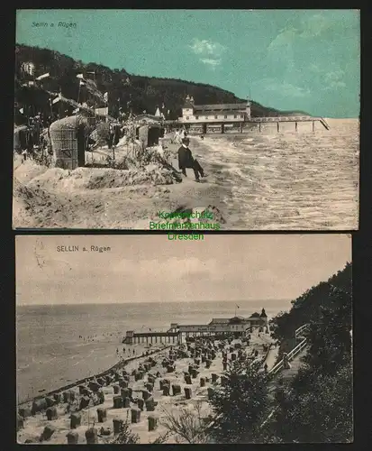 142354 2 AK Sellin auf Rügen 1911 Strand Seebrücke 1913