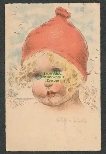 137427 AK Künstlerkarte Hedwig von Schlieben Leipzig 1934 blondes Kind mit Mütze