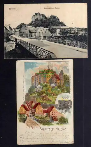 130467 2 AK Nossen Talstraße Brücke Künstlerkarte Schloss E Oehmichen 1899