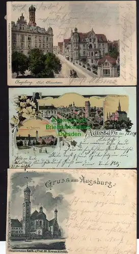 120858 3 AK Augsburg Litho Regierung 1899 Schloss Wallenburg Heil. Kreuzstrasse