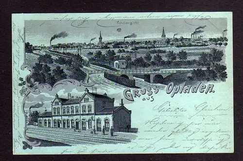 109750 AK Opladen 1900 Litho Bahnhof und Panorama mit Silberaufdruck