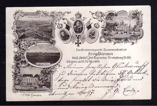 109840 AK Chemnitz 1897 Treffen der Kriegsveteranen Kaserne Möckern Maison rouge