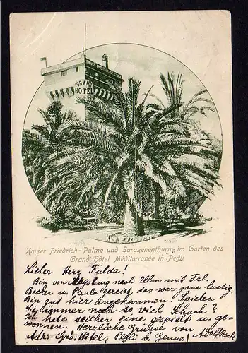 104430 AK Pegli Italien 1903 Grand Hotel Kaiser Friedrich Palme Sarazenenturm