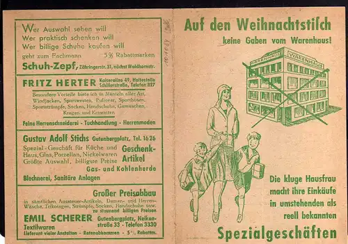 101284 Klappkarte Reklame Karlsruhe Zeumer Pelze Nähmaschine Pfaff Schuh Zepf