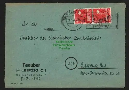 h5829 SBZ Handstempel Bezirk 27 Leipzig 32 violett Brief 9.7.48 Umschlag dreisei