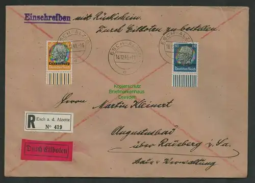 B6890 R-Brief Einschreiben Eilboten Esch-Alzig Alzette 1940 Luxemburg 10 11