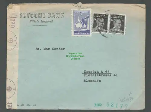 B6552 Brief Türkei Deutsche Bank Filiale Istanbul 1942 OKW Zensur geöffnet