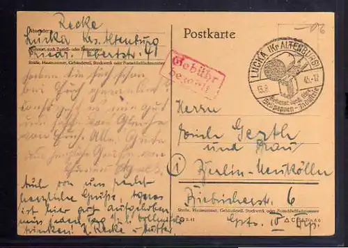 B560 SBZ Postkarte Gebühr bezahlt 1945 Lucka Kr. Altenburg