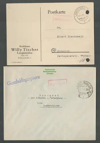 B5780 Gebühr bezahlt 1945 Karte Modehaus Tischer Brief Währungsreform 1948