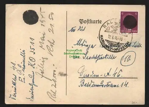 B4597 Ostsachsen Postkarte Sächsische Schwärzung 12.6.45 Bedarf Radebeul SST Kar