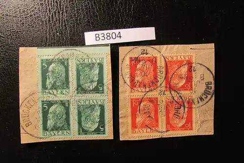 B3804 Bayern K 1 / K 2 II 1912 Briefstücke hoher Michel
