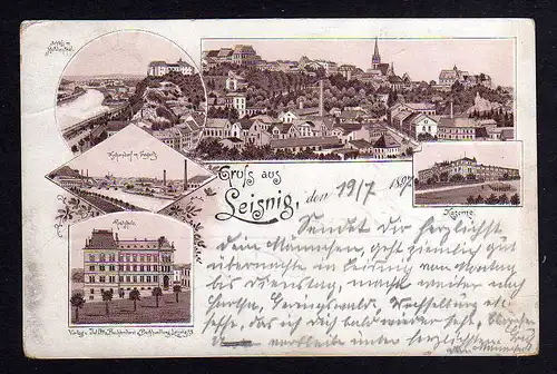 99595 AK Leisnig Litho 1897 Kaserne REalschule Fischendorf mit Tragnitz