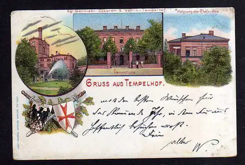 98140 AK Berlin Tempelhof 1898 Kgl. Garnision Lazarett Litho Wohnung Chefarzt