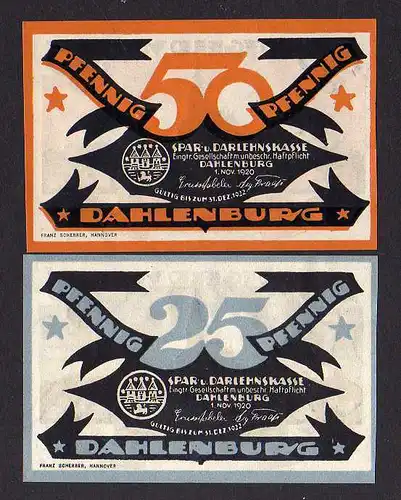 85521 Notgeld Dahlenburg 2 Scheine 1920