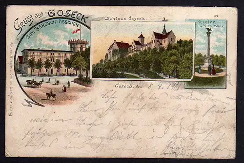 83249 AK Goseck Litho 1901 Bergschlösschen Schloss