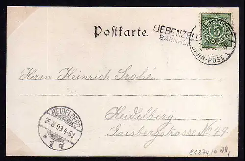 81874 AK Bad Liebenzell Gasthof Kaffeehof 1899 Nebenstempel Bahnhof