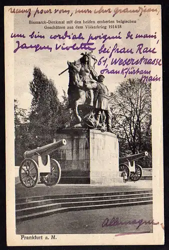 29975 AK Frankfurt Main Bismarck Denkmal Geschütz, ungelaufen , beschrieben