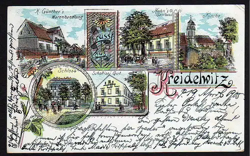 29159 AK Kreidelwitz Landkreis Glogau Litho Gasthaus Kirche Schloss Gut 1905