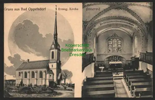 143375 AK Bad Oppelsdorf Evang. Kirche Vollbild + Inneres 1919