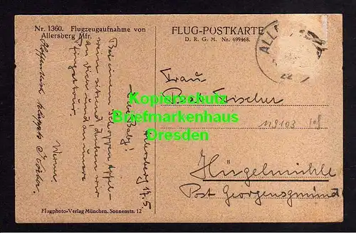 119103 AK Allersberg 1922 Flug Postkarte Luftbild