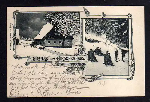 109281 AK Mittelwalde 1899 Gasthaus Hirschenhaus im Winter Schlittenfahrt