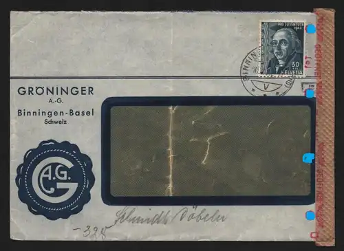 B12448 Brief Binningen -Basel Schweiz 1942 Zensur nach Döbeln