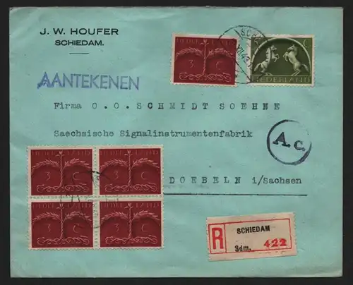 B12450 Brief Niederlande Schiedam 422 Einschreiben nach Döbeln Zensur 1943