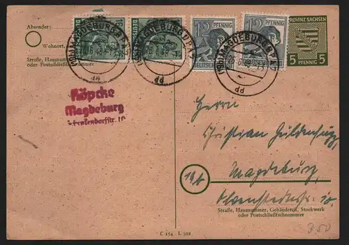 B12489 SBZ 1948 Währungsreform Zehnfach Ganzsache Magdeburg ohne Nachgebühr
