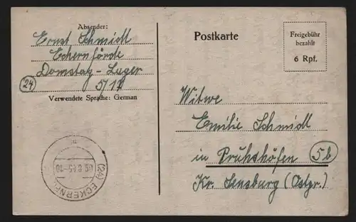 B12402 Ganzsache Alliierte Besetzung Britische Zone Eckernförde Domstag Lager 19