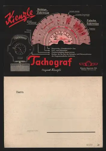 B12399 Werbekarte Original Kienzle tachograf Villingen Schwarzwald 1946 Pillnitz