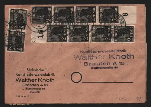 B12496 SBZ Währungsreform Zehnfach 1948 Alliierte Besetzung 80x 943 Dresden 24.6