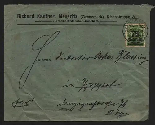 B12466 Deutsches Reich Inflation 1923 Bedarfsbrief Meseritz Grenzmark n. Zoppot
