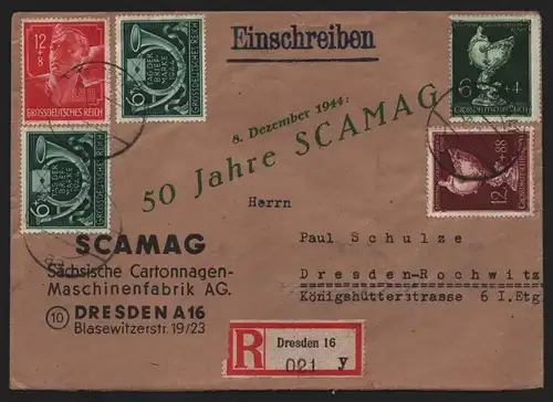 B12483 Deutsches Reich 1944 Einschreiben Dresden 16 Scamag Maschinenfabrik