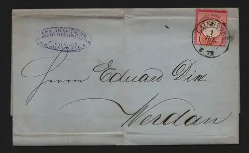 B12388 Faltbrief mit Inhalt Deutsches Reich 1872 Königin Marienhütte nach Werdau