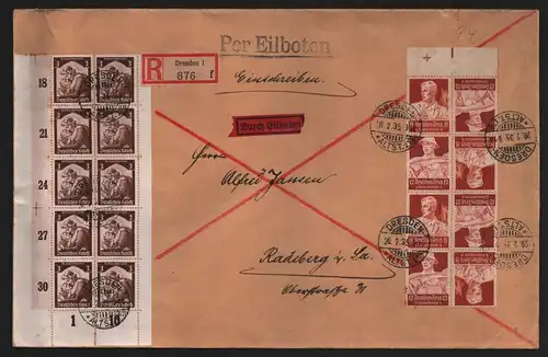 B12277 Brief DR Einschreiben Eilboten Dresden 1935 nach Radeberg 4x KZ 24 Passer