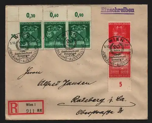 B12255 Brief DR 3x 769 770 804 Einschreiben Wien Jubiläum Ausstellung Donauland