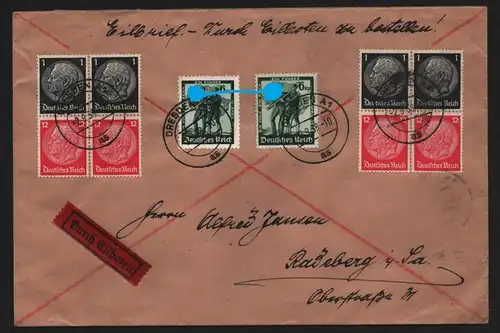 B12317 Brief DR Eilbrief Eilboten mit Hindenburg ZD Dresden 1938 nach Radeberg